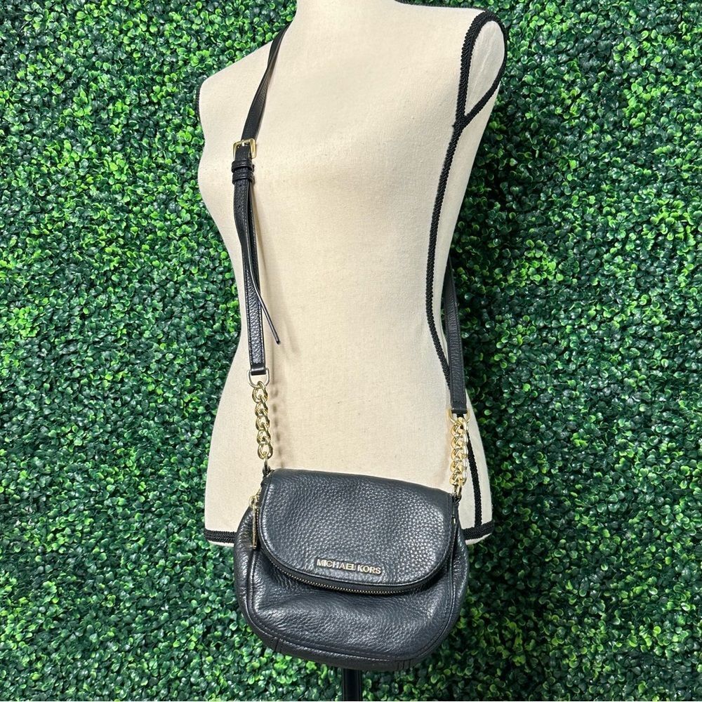 Michael Kors Leather Belford Small Black Gold Crossbody Adjustable Bag
